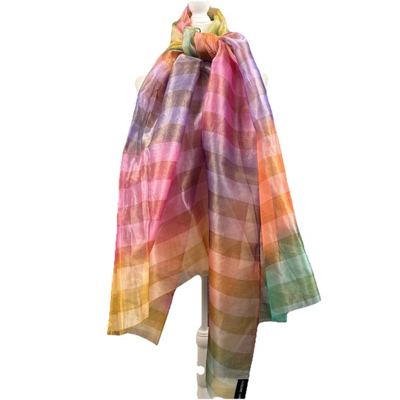 Adrienne Landau Accessories - Vtg 90s Adrienne Landau Wrap Rainbow Plaid Sheer Organza Shawl Scarf
